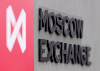 A board with the logo of the Moscow Exchange is on display in its office in Moscow, Russia March 10, 2020. REUTERS/Shamil Zhumatov
